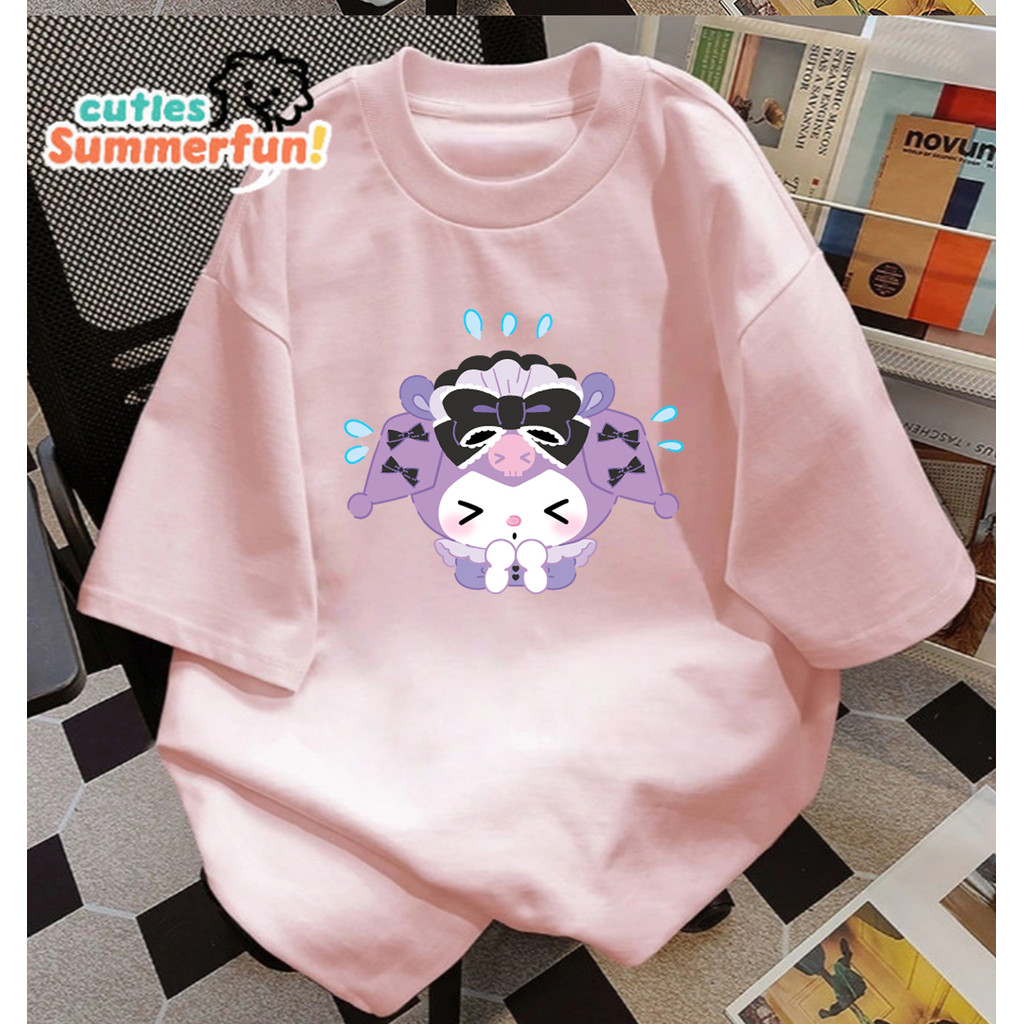 Kaos Oversize Kuromi Berkeringat / T-shirt Wanita Warna Pink Motif Kartun Aesthetic Viral |Kaos Pink