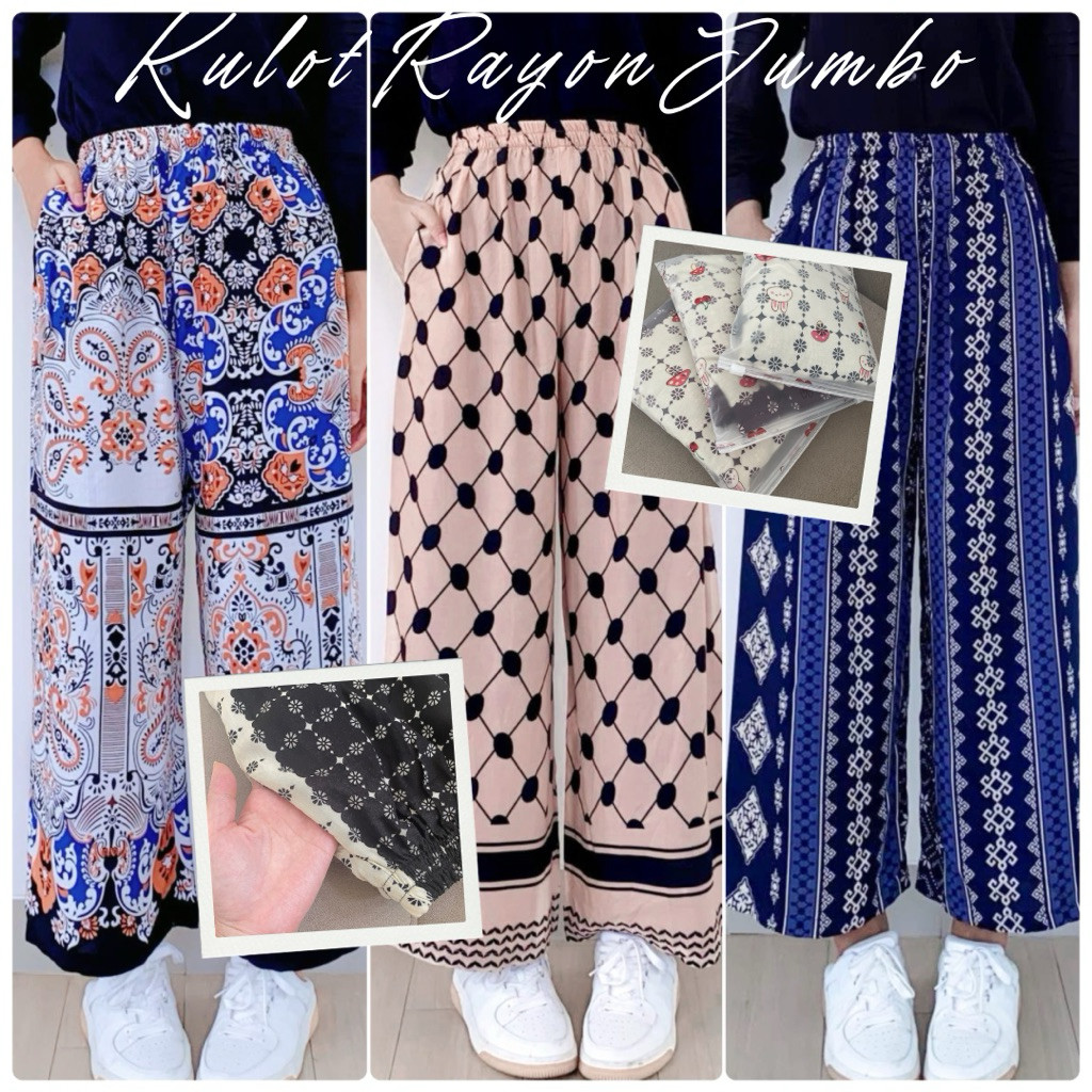 Celana Kulot Hommy Free Pouch  Motif Wanita Bahan Rayon Kulot Panjang Motif Adem Rayon Garis Kain