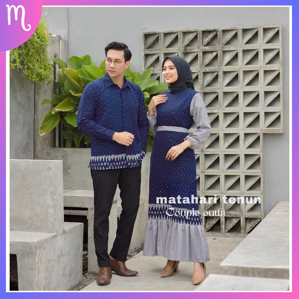 BAJU TENUN COUPLE DALIA NAVY  - COUPLE TENUN KONDANGAN - SET COUPLE NAVY