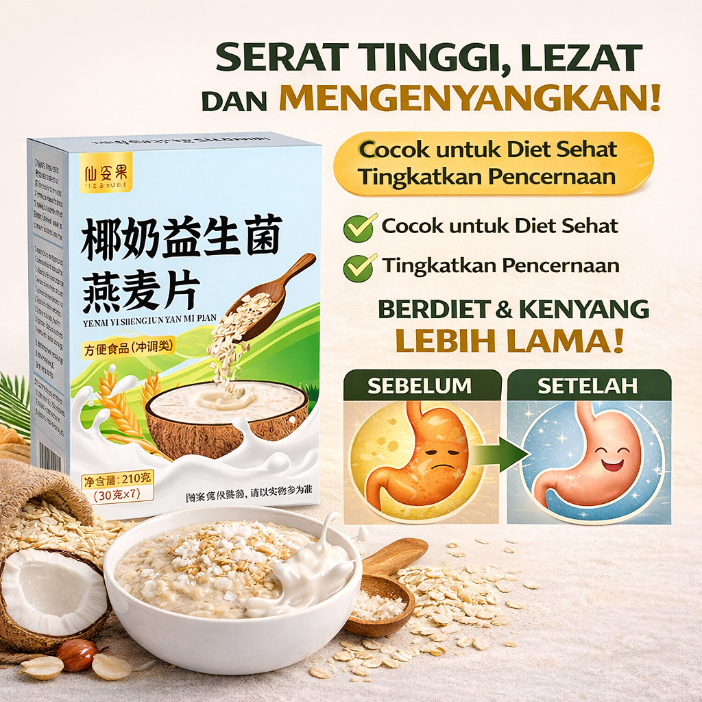 Oatmeal Probiotik Susu Kelapa / Oatmeal Instan / Serbuk  Oatmeal / Oatmeal Serat Tinggi / Biji Gandu