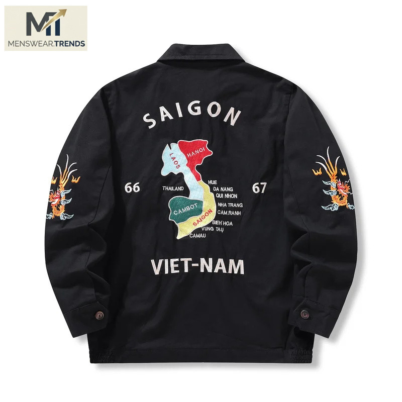 1960's Vietnam War Sukajan Vntage Tokyo Windbreaker Retro Bomber Work Tiger Japanese VIET-NAM Embroi