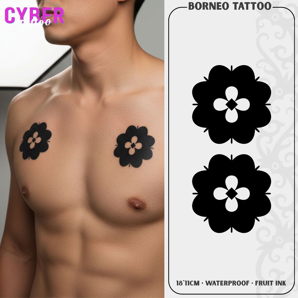 Cyber Tato Fruit Ink Dayak Bunga Terong 3 | Stiker Tato Temporer Anti Air & Awet 15 Hari (18×11 cm)
