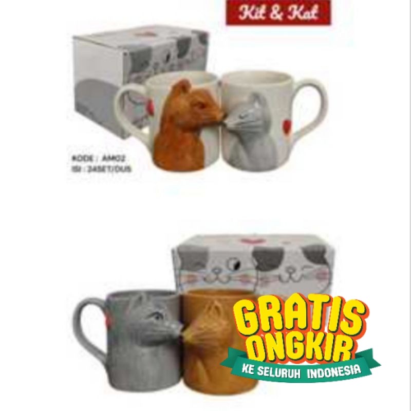 MUG COUPLE KIT & KAT / MUG KERAMIK SET ISI 2 / MUG COUPLE HAMPERS/ Ungu Violet Magenta Fuchsia