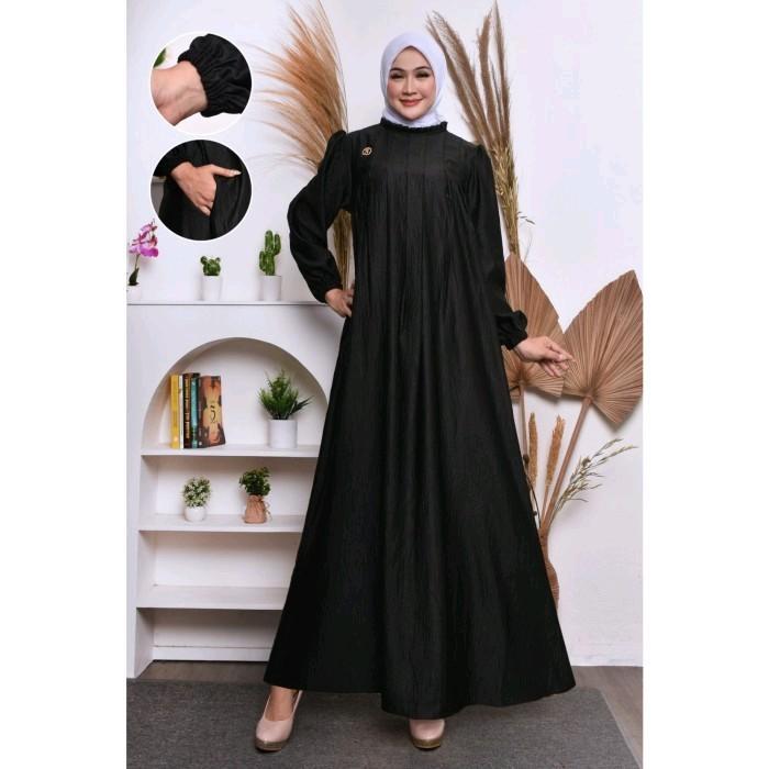 Gamis Pesta Silk Sutra  Dress Kondangan Terlaris Gamis Standar Jumbo Muslim Wanita Mewah - Hitam, St