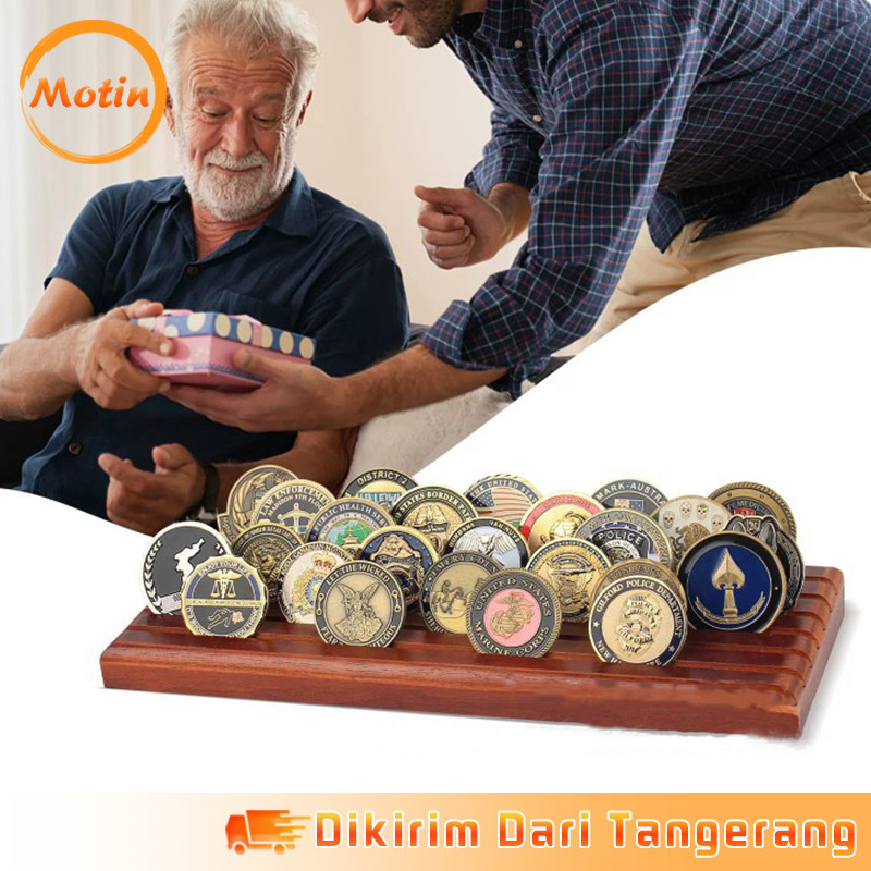 6 Slot Kotak Koleksi Koin Tantangan Kayu Kotak Challenge Coin