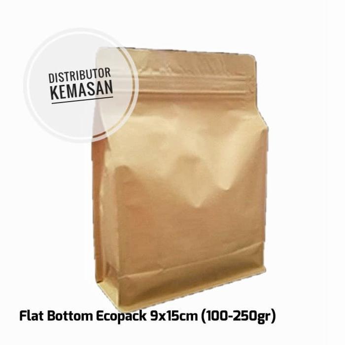 FLATBOTTOM 250G GUSSET KRAFT ECOPACK KEMASAN KOPI SNACK KLIP ZIPPER