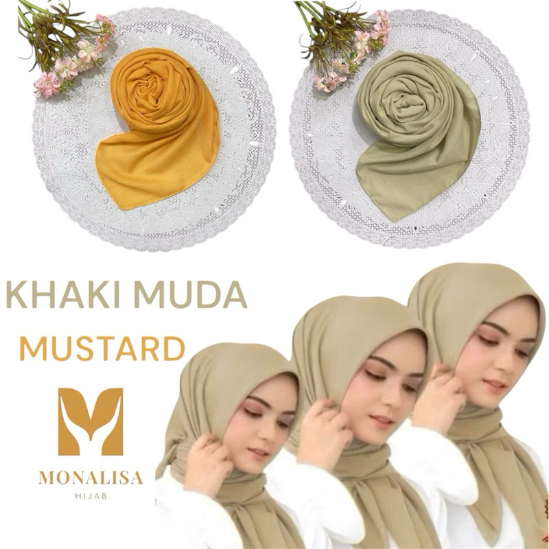 Voal Premium Khaki Muda Dan Mustard ASN | Segiempat Voal Tidak Licin Warna Khaki Muda Dan Mustard