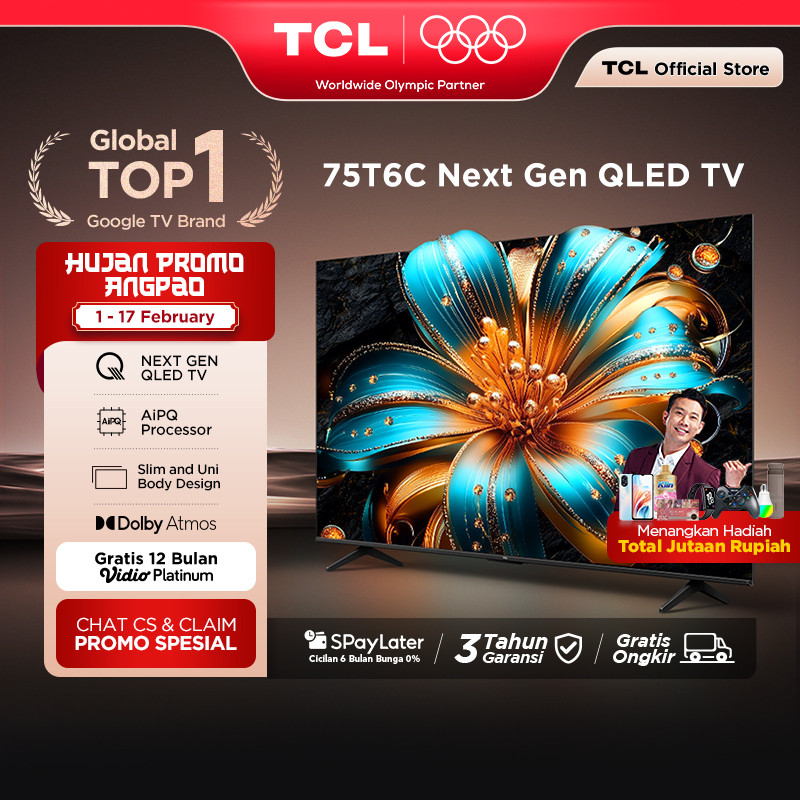 TCL Next Gen QLED 75 inch T6C - 4K Google TV - HVA Panel - HDR 10+ - Dolby Vision & Atmos - Google A