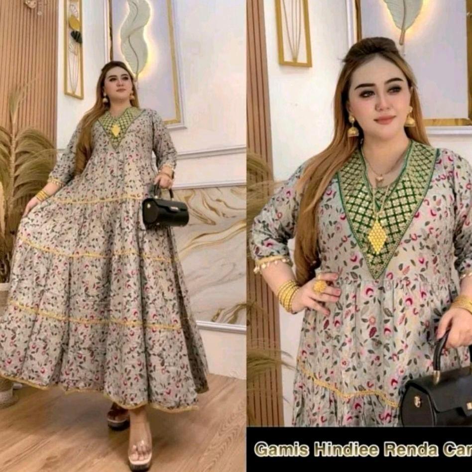 Gamis Wanita Hindi Fihale Rayon Pre Miyum Renda Dada Lengan Kincir Karet Pinggang Bawah Rempel Mayun