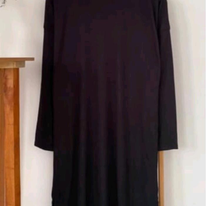 tunik. . long dres. . waffle super  Polos Polos Muslim - hitam, allsize