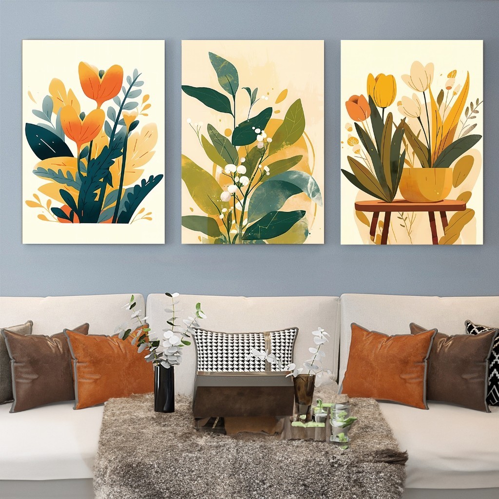 Set Seni Dinding 3 - Cetakan Abstrak Tanpa Bingkai Dengan Pajangan Dekorasi Dinding Hiasan Dinding P