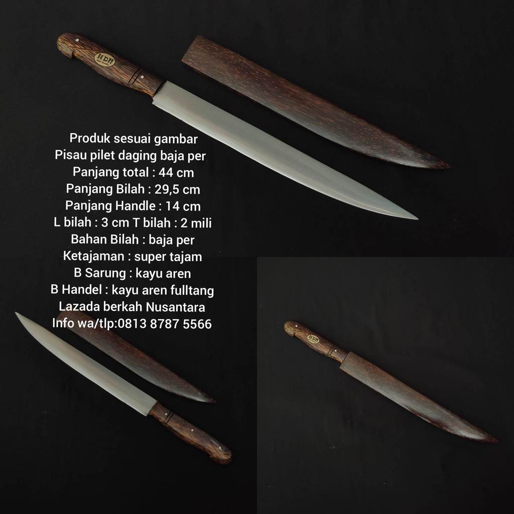 Pisau dapur pisau pilet daging ikan baja per fulltang panjang