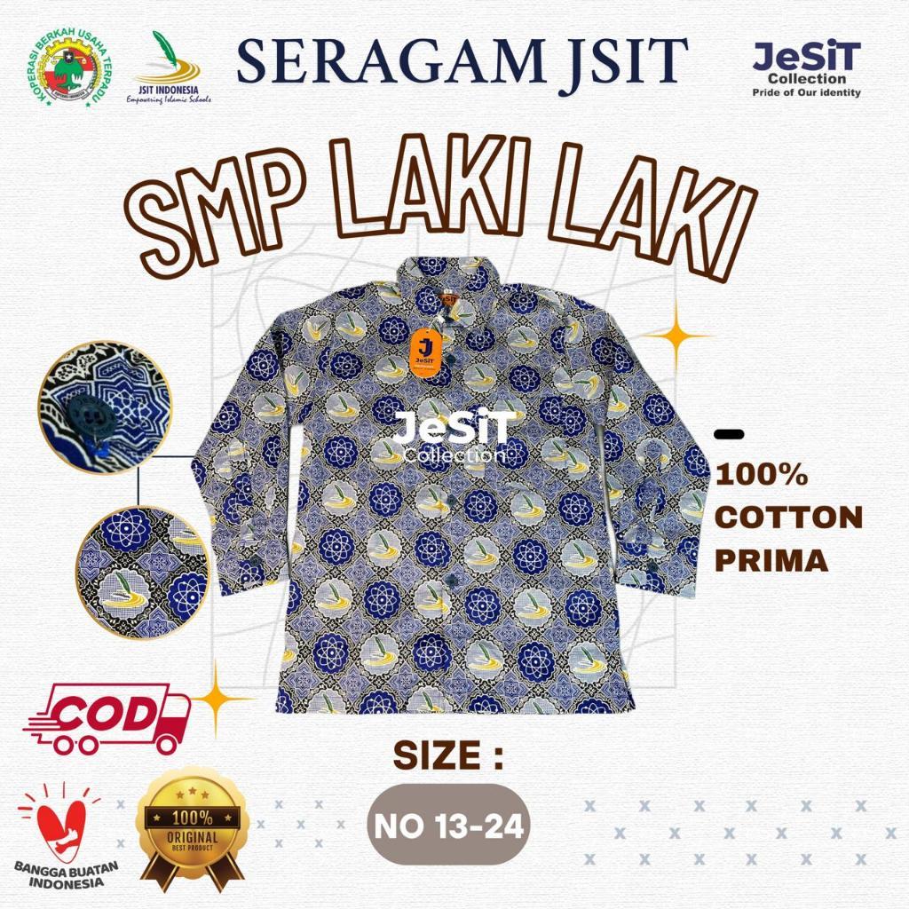 KEKERUN Baju Batik SMP JSIT Laki Laki /Merk Jesit/ORI/BIRU MUDA