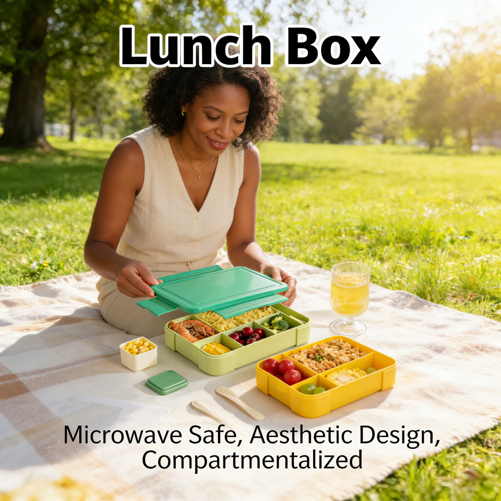 Penyimpanan Kotak Makan 6 Sekat Siswa Aesthetic Microwave Pemanas Kulkas