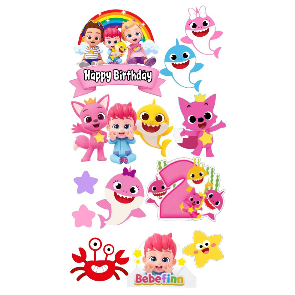 Topper BEBEFIN | Topper Cake BEBE FIN Custom Nama | Hiasan Kue Ultah Tema BEBEFIN BABYSHARK MURAH GL
