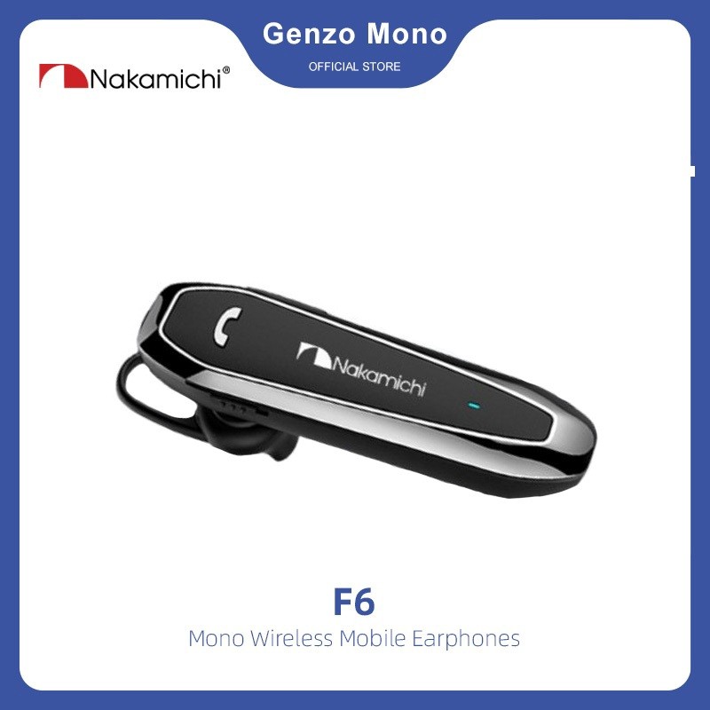 Nakamichi F6 Headset Telinga Satu Bluetooth Nirkabel Earphone Mic - Suara HD Jernih, Mikrofon Profes