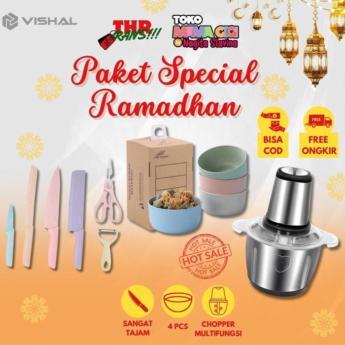 TOKO MAMA GIGI X VISHAL Combo 3IN1 (COD) Stainless Blender Daging Penggiling +1Set Pisau + 4Pcs Mang