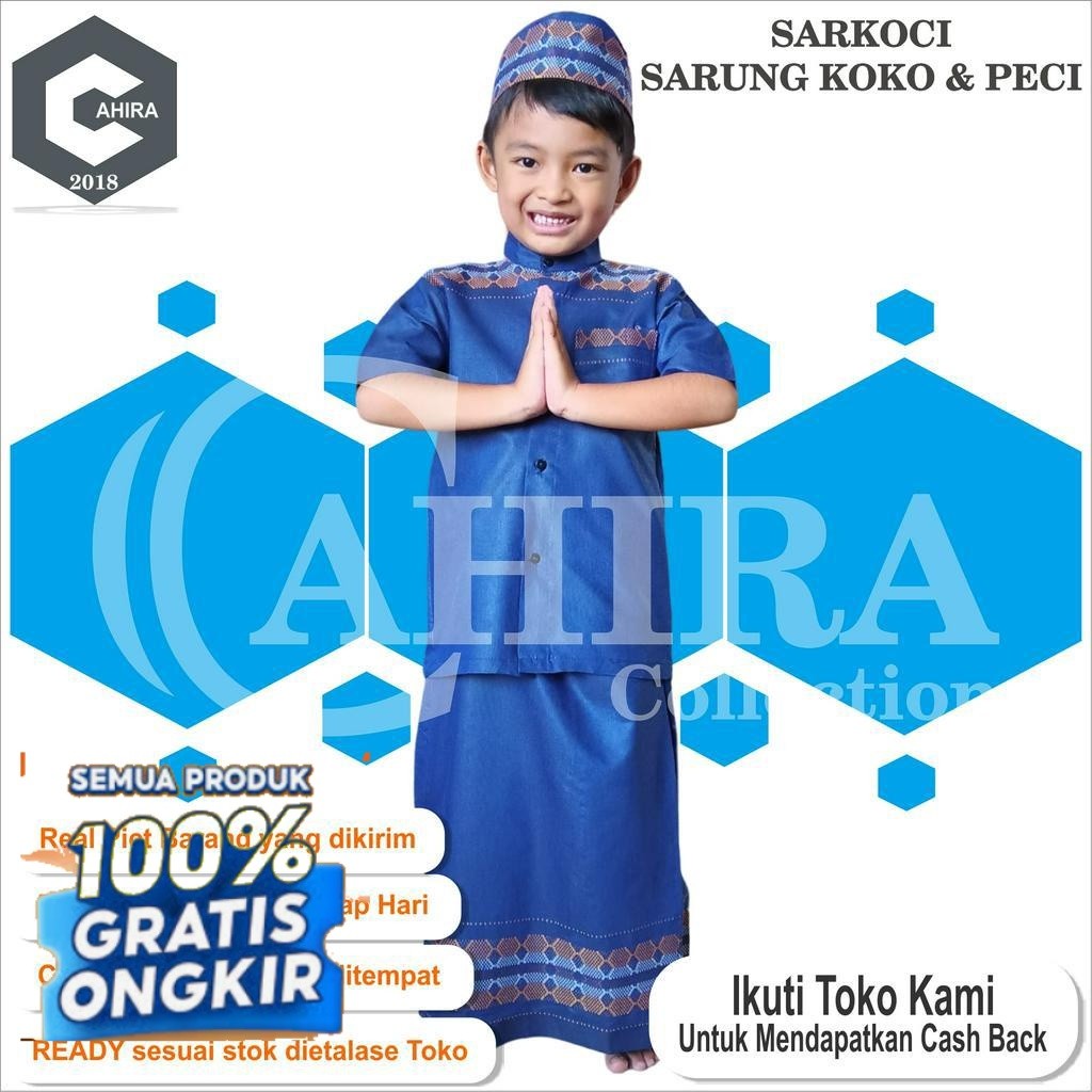 SARKOCI MOTIF SONGKET SARUNG CELANA KOKO DAN PECI ANAK BAJU MUSLIM SATU SET- pakaian pria lainnya