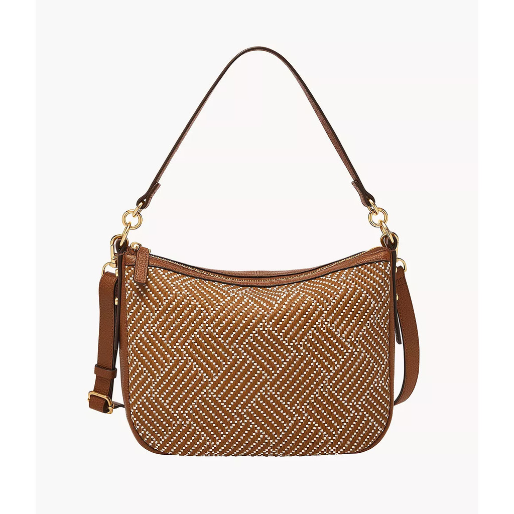 Fossil Jolie Leather Crossbody Bag Saddle Woven Neutral Tas Selempang Wanita ZB11199-994