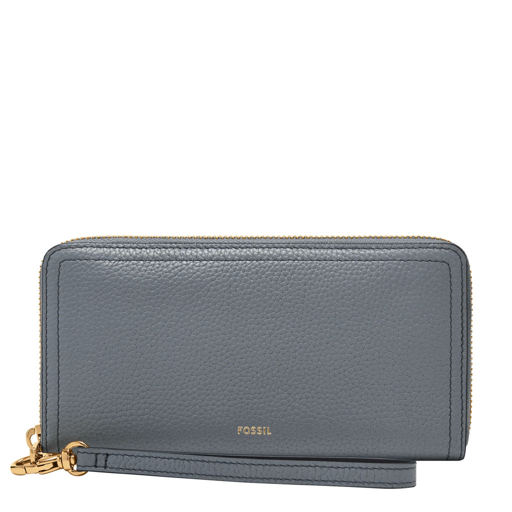 Fossil Logan RFID Zip Around Clutch Nostalgia Blue Dompet Wanita SL7831-450