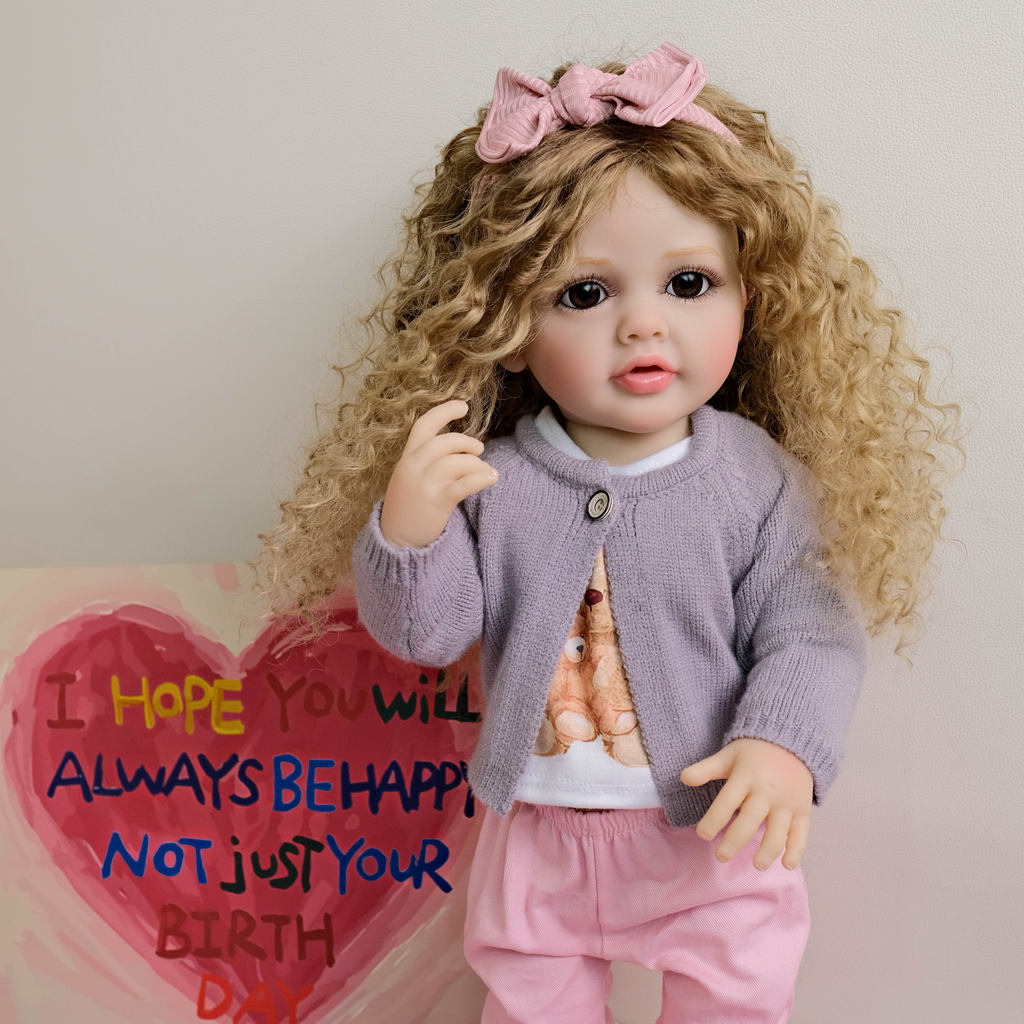 NPK 55CM Full Body Soft Vinyl Reborn Toddler Curly Blond Hair Betty lifelike Baby Doll ristmas Gift 