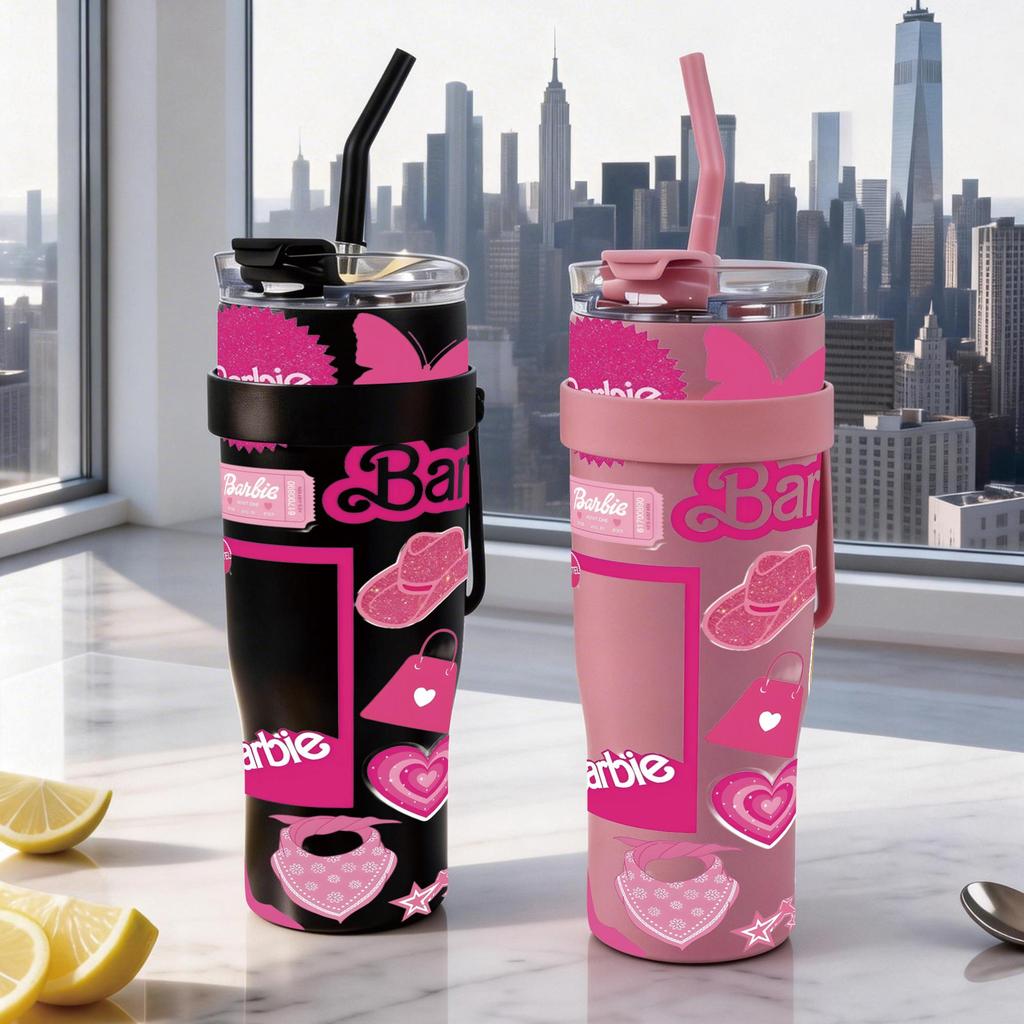 Tumbler Botol Minum Aesthetic Barbie Viral Kapasitas1182ML | Botol Minum Cewek Lucu Pink Hitam | Tum