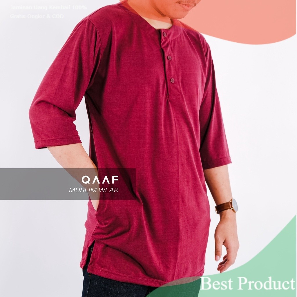 kaos kurta lengan pendek pakistan atasan pria koko panjang muslim longline 3/4- pakaian pria lainnya