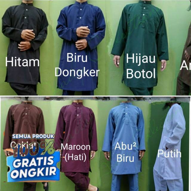 ATASAN KURTA/KURTAH/QURTA/QURTAH/GAMIS PAKISTAN SELUTUT PRIA HALUS TEBAL AWET MURAH POLOS Hitam Puti