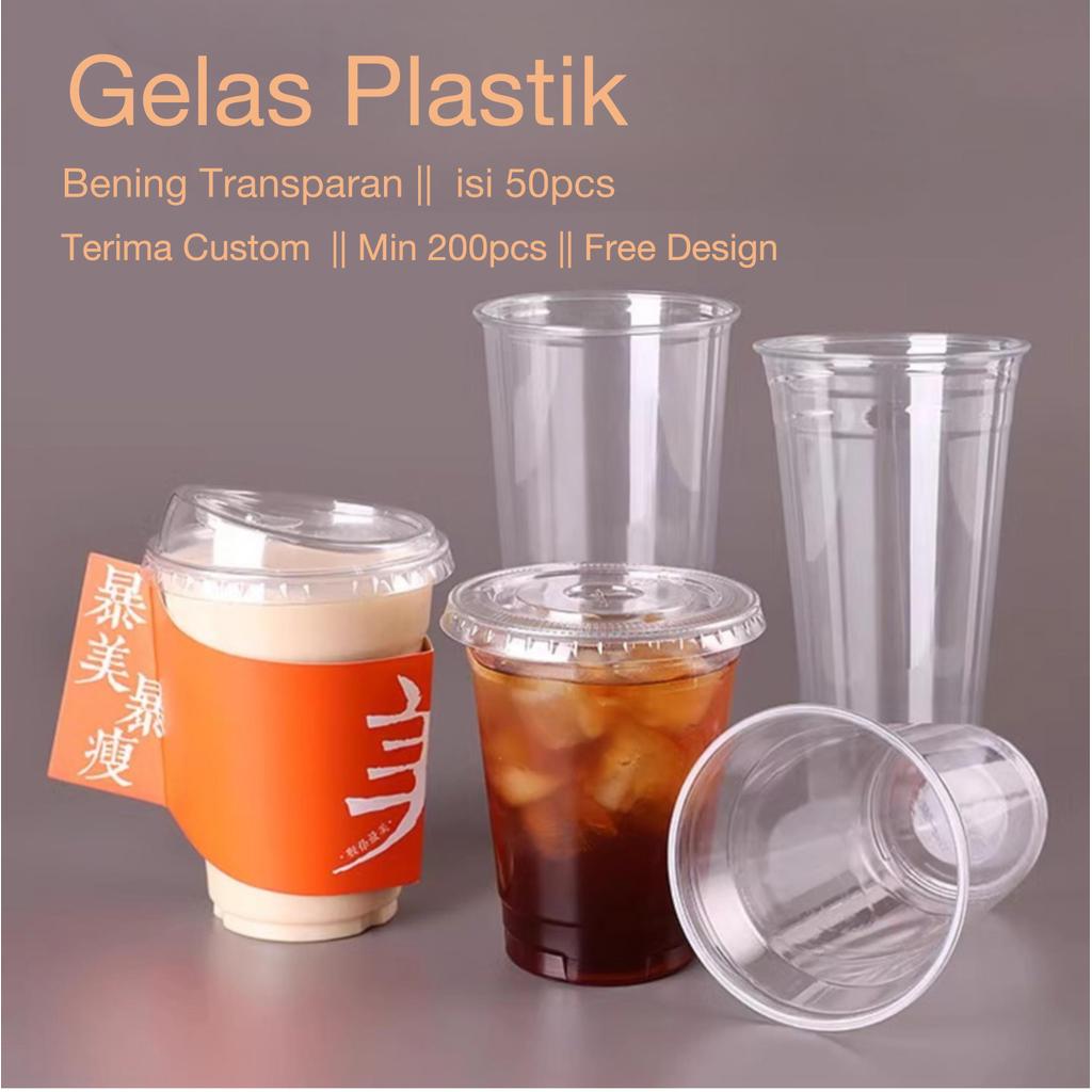 [50pcs]Gelas Plastik 14oz 16oz 24oz cup diameter 90mm+Tutup / Gelas Plastik Tebal /Gelas PP Bening/P
