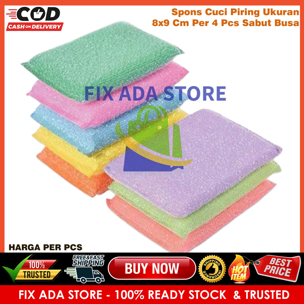 Spons Cuci Piring Ukuran 8x9 Cm Sabut Busa Kain Tempat Dapur Logam Alat Makan Panci Wajan Gelas Komp
