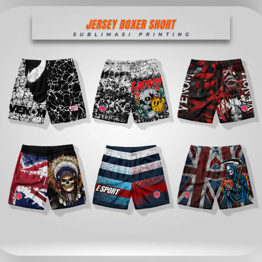 GCB12 - Boxer jersey pria wanita XXL | Celana pendek printing sublim | Celana dalam kolor jumbo