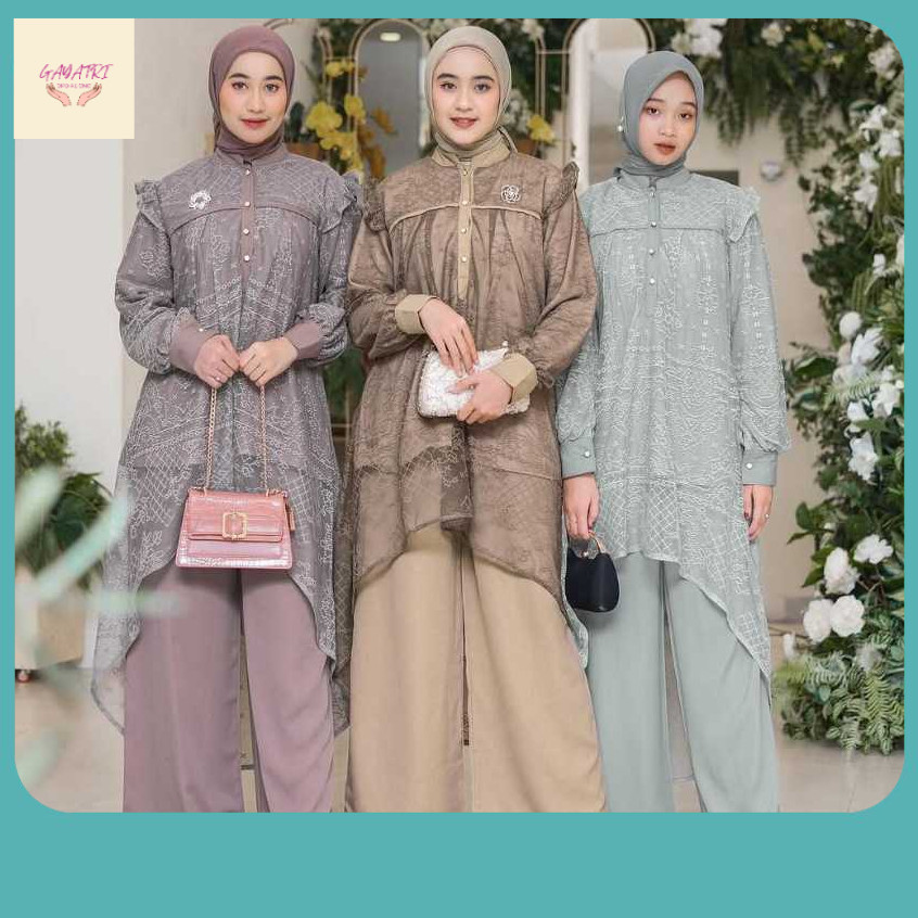Baju Lebaran Terbaru / SETCEL PESTA KAIA SET CELANA TUNIK PESTA PREMIUM Setelan One Set Wanita Kekin