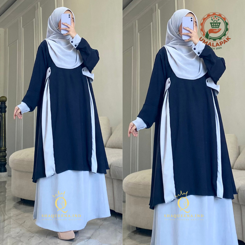 UMP- Naifa Setelan Tunik Jumbo Rok Mayung Oneset Rok Malay Syar’i Pashmina Oval - Shaqueena.ind