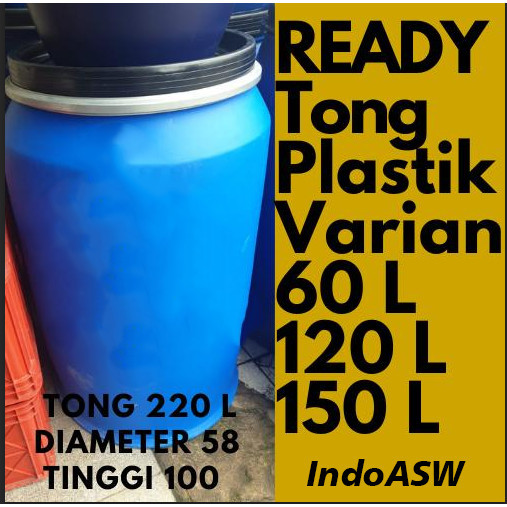 Tong Plastik Biru 200L HDPE Baru 100% – Drum Plastik 220 Liter Standar Industri