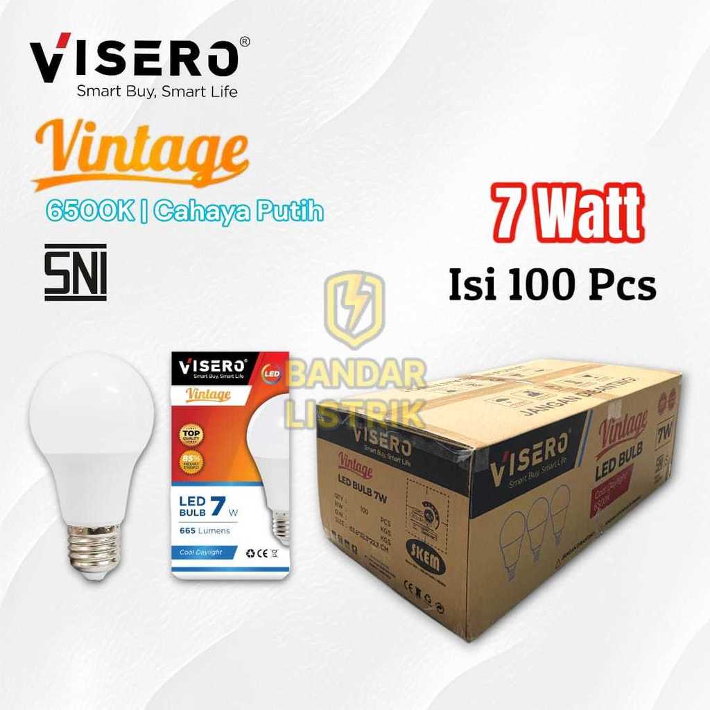 1 Dus / Koli / Karton VISERO Bohlam Lampu VINTAGE LED 7W 1 Dus isi 100 Pcs SNI - 7 Watt Putih