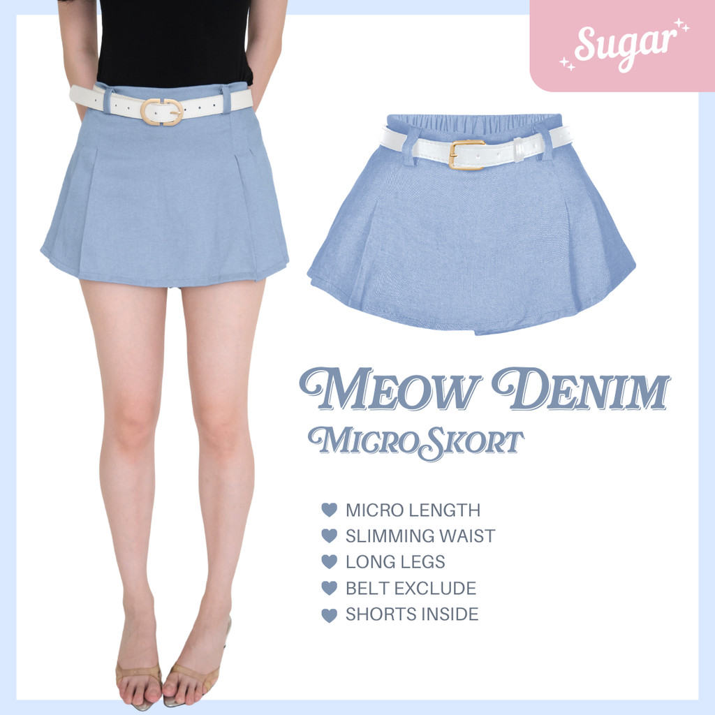 She Wears Sugar – Meow Denim Skort | Skort Wanita Rok Celana Wanita Denim Y2K Outfit Korea Korean St