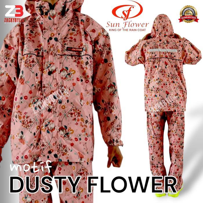 KIDLYFE Jas Hujan Sunflower Motif Original Setelan Jaket dan Celana Waterproof - Dusty Flower, M (40
