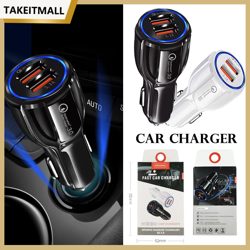 Car Charger 18W Colokan Mobil 2 Ports USB QC 3.0 Fast Charging