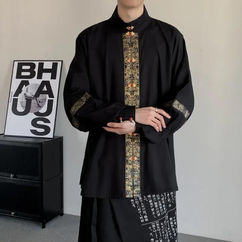 Guofeng Pria Hanfu Shirt Kasual Tren Tampan Kemeja Pria