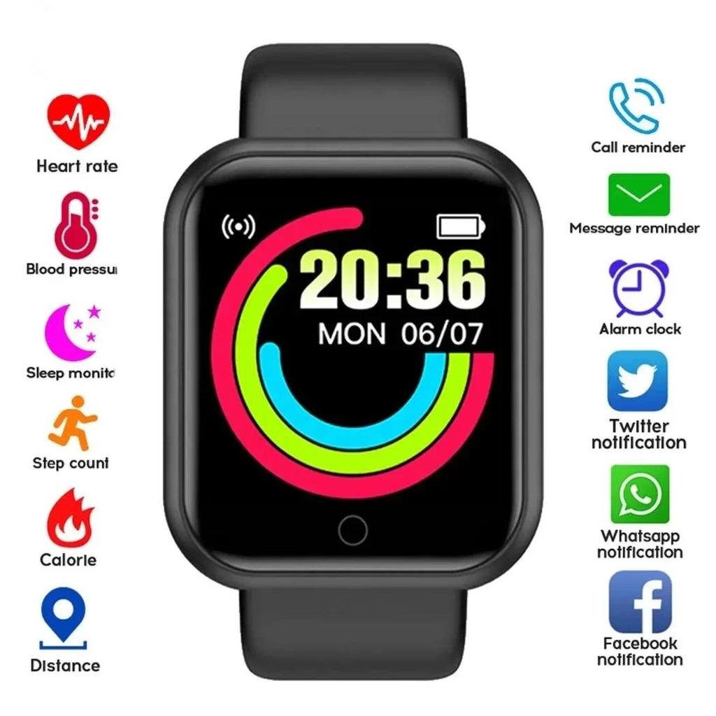 Y68 Smart Wat Men Women Color Screen Waterproof Sports Fitness Bracelet Bluetooth Heart Rate Blood O