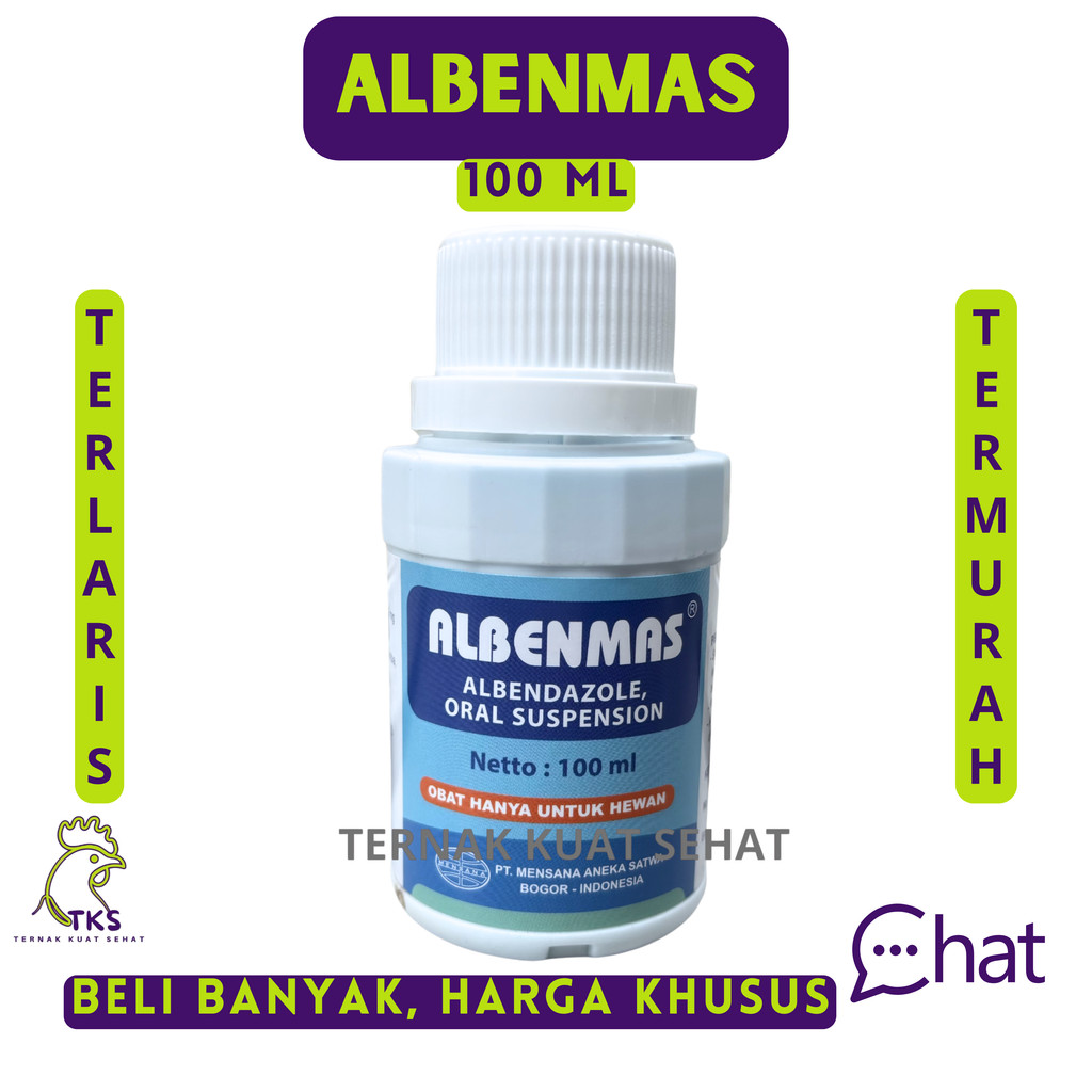 ALBENMAS 100 ml - Obat Cacing HEWAN Larva Telur Cacing Cacing Pita Hati Unggas Sapi Domba MENSANA TK