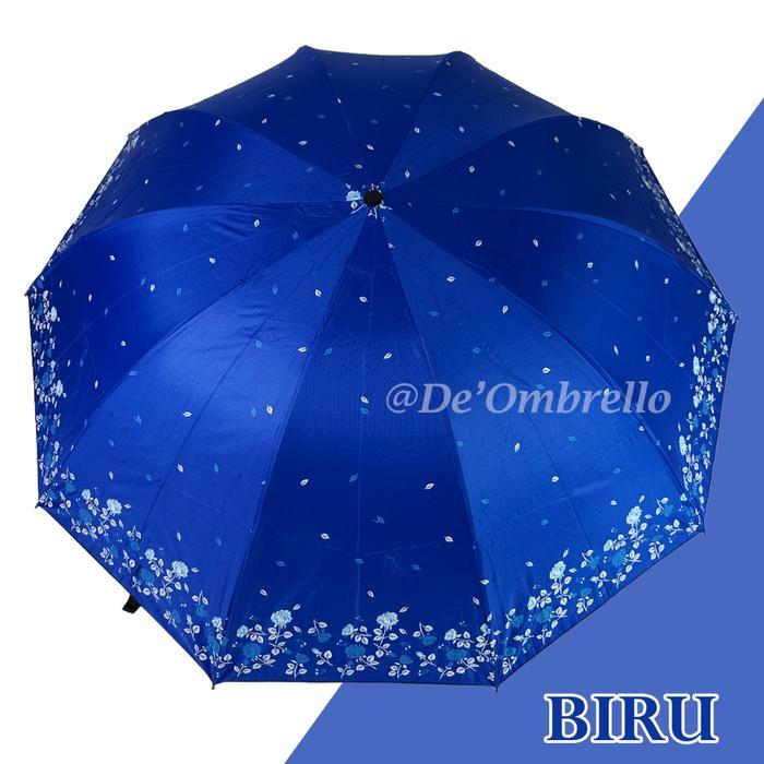 (591)Payung 10 Jari Lipat 4 Jumbo Motif Bunga Rose Anti UV/Payung 10 Jari Jumbo  Quality - Biru