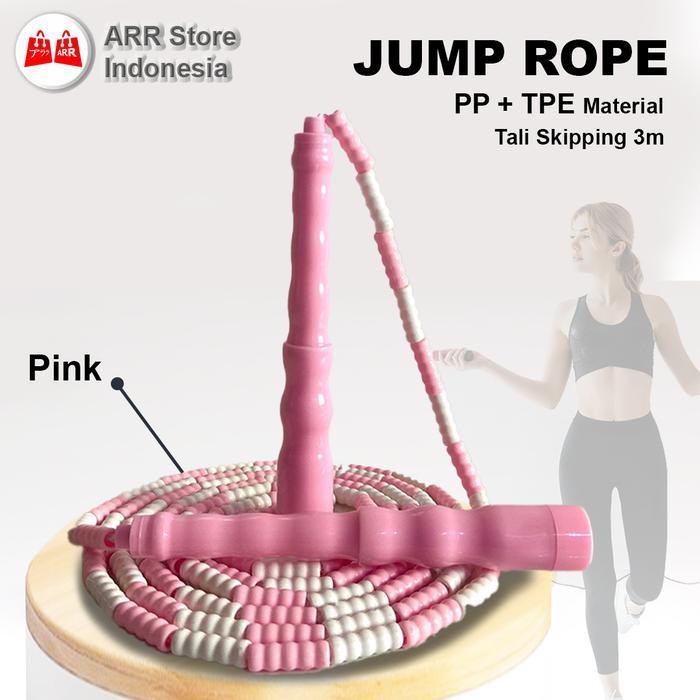 Lompat Tali Skipping Rope Olahraga Beaded Elevate Jump Rope PP+TPE 3m - Pink