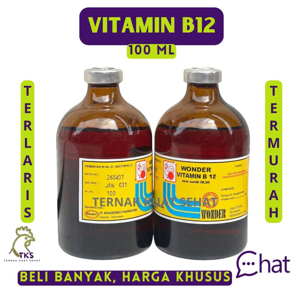 Wonder Vitamin B12 100 ML - Vitamin B12 Anemia & Gangguan Pertumbuhan Hewan Ternak TKS