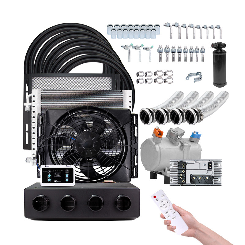 Kit Kompresor AC Elektrik Universal 12V/24V untuk Mobil - Rakitan Evaporator 4-Lubang untuk Pendingi