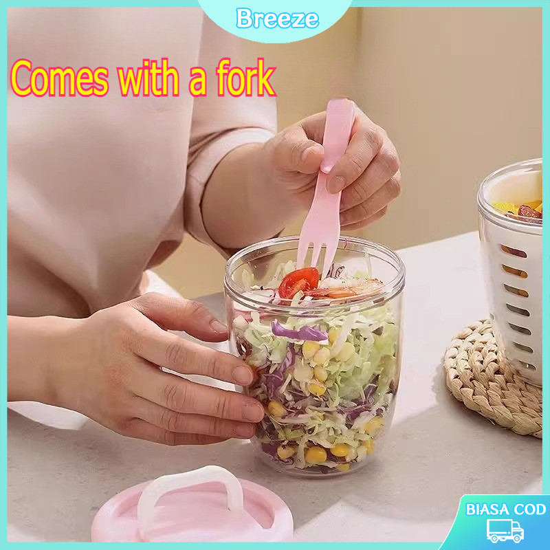 Botol Tempat Salad Portabel Dengan Garpu Cup Salad Buah Sayur