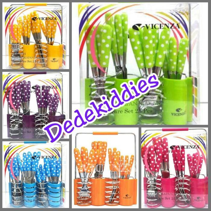 Sendok Vicenza Polkadot Set Isi 24 Pcs / Sendok Vicenza 1 Set Polkadot - Ungu