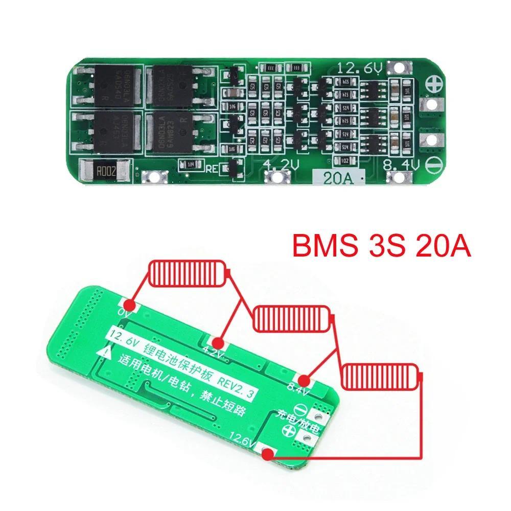 BMS 3S 20A Baterai Li-ion Lithium 18650 Charger PCB Papan Perlindungan Untuk Motor Bor 11.1V 12V 12.