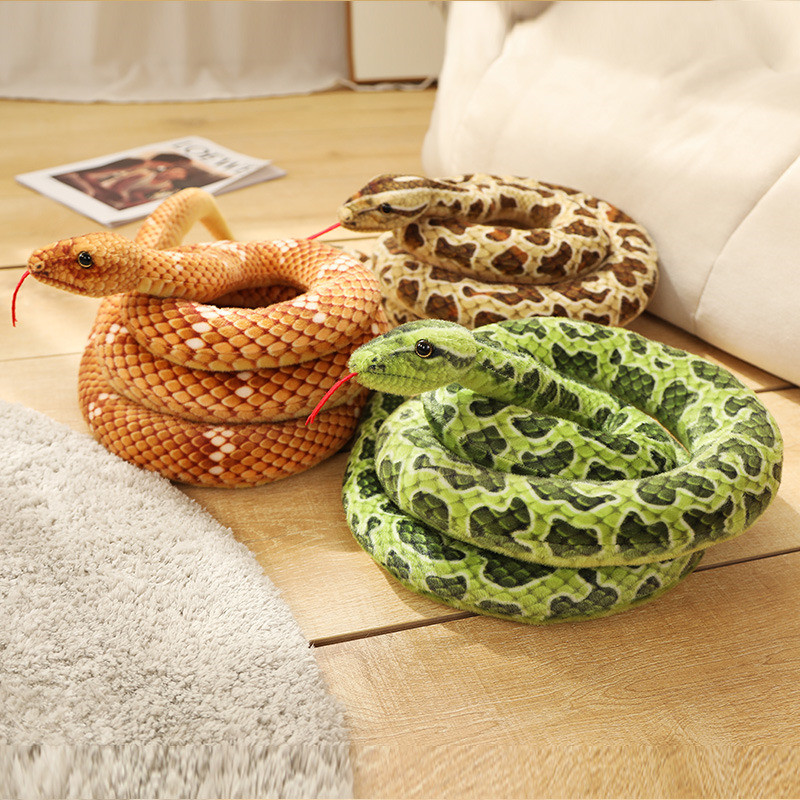 2M/3M Real Life Snake Plush Toy Giant Piebald Snake Stuffed Long Snake Plush Brown Yellow Green Crea
