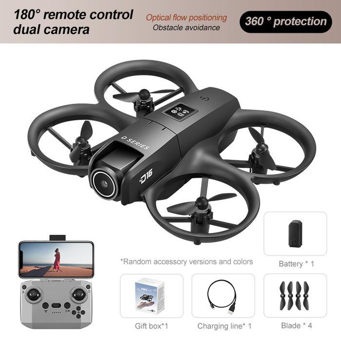 D16 Mini Drone Toys HD Kamera Dual 180° Lensa Elektrik Disesuaikan Anti-tabrakan RC Quadcopter Posis